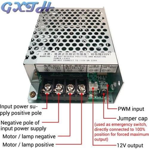 DC 12-75V High Power 30A Breeding Lamp LED Motor Driver Module Controller Stepless Dimming Speed Regulation