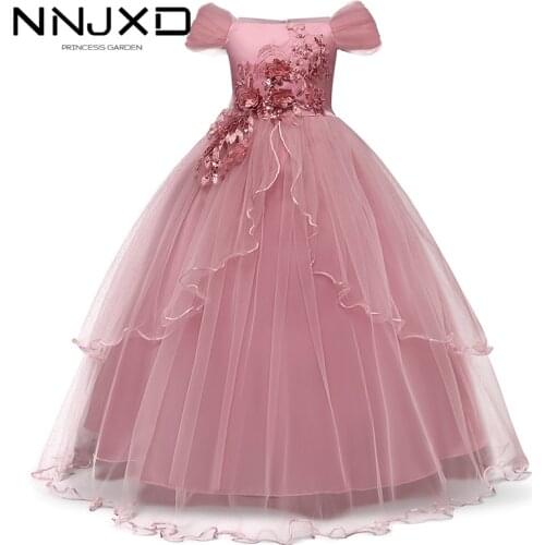 2019 Girls Summer Dress Embroidery Bridesmaid Princess Dress Kids Dresses For Girls Children Party Wedding Dress 10 12 14 Years