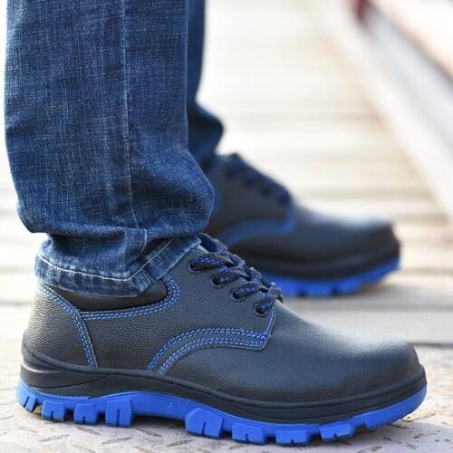 ZEEKSON Trendy Black Leather Shoes Mens Sports Casual Shoes Womens Flat Safety Shoes Korean Fashion Lace-up Tooling Shoes