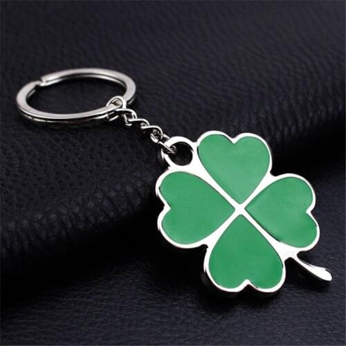 2019 New Stainless High Quality Green Leaf Keychain Fashion Creative Beautiful Four Clover Steel Lucky Key Chain Jewelry