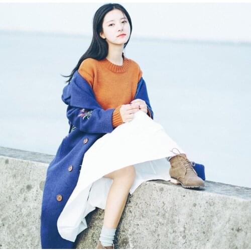 Autumn And Winter New Pattern Literature Model Paragraph Show Thin Embroidery Wool Temperament Thickening Woollen Overcoat