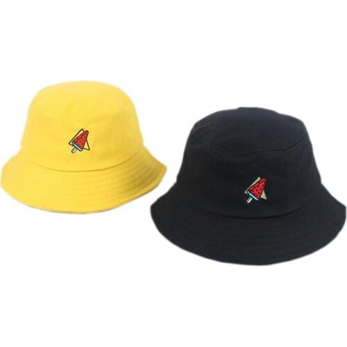 Watermelon Embroidery Bucket Hat Solid Cotton Summer Panama Men Women Visor bob chapeau Lovers Sun Fishing Hat Gorras