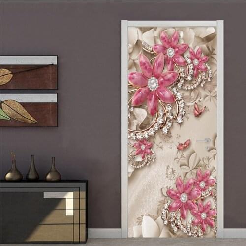 PVC Self-Adhesive Door Sticker Wallpaper 3D Stereo Jewelry Flower Murals Living Room Bedroom Luxury Home Decor Waterproof Decals