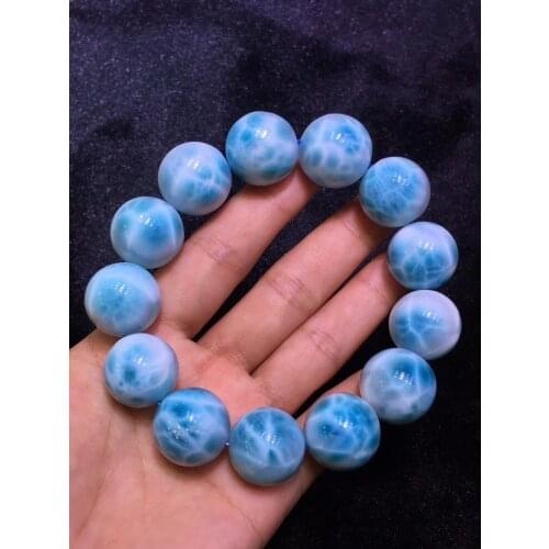 Certificate Natural Blue Larimar Bracelet Women Men Stretch Crystal 18mm Big Round Beads Woman Man Larimar Stone Bracelet AAAAA