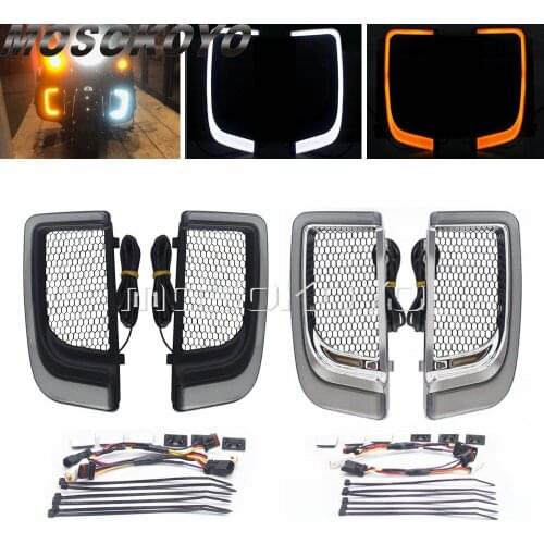 Motorcycle LED Fairing Lower Grills For Harley Touring Street Road Electra Tri Glide FLHTK FLTRU 14-20 Turn Signal&Running Light