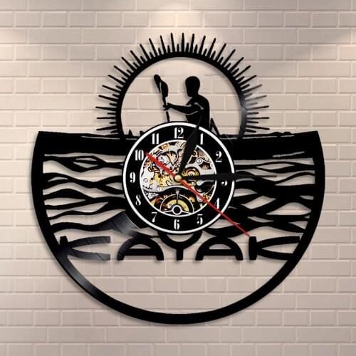 Paddling Vintage Vinyl Record Wall Clock Kayaking Time Kayak Wal Clock Rafting Wall Decor Modern Design Sport Gifts for Kayakers