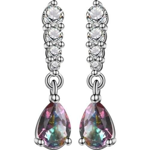 VNFURU 2019 Luxury Colorful Water Drop Dangle Earrings Long Chain Rainbow Drop Earrings For Women Wedding Jewelry Gifts Earrings