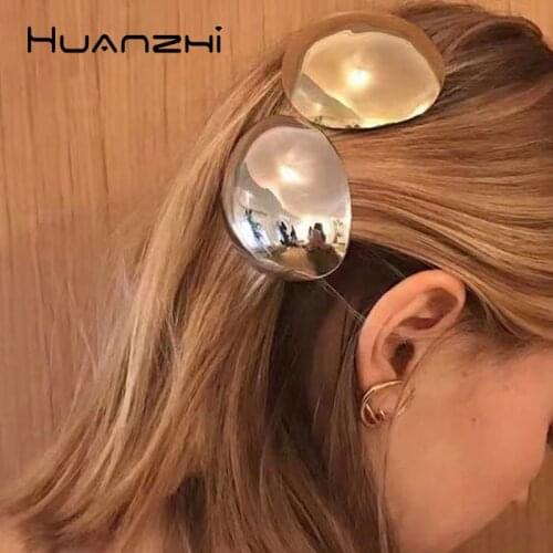 HUANZHI New Design Gloss Eggshell Hairpin Gold Silver Colour Metal Hair Clip Hair Accessories for Women Girls Party