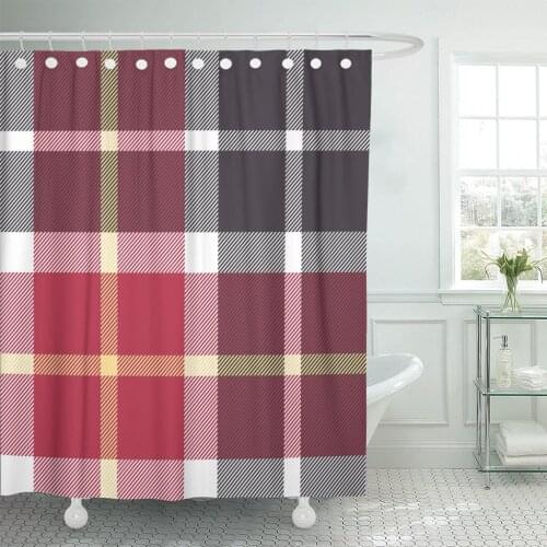 Yellow Tartan Red and Gray Flanel Check Plaid Pattern Shower Curtain Polyester 60 x 72 inches Set with Hooks