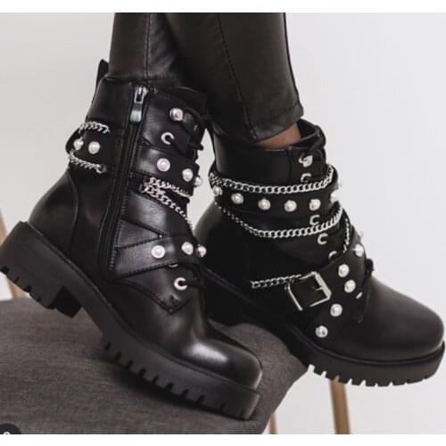 Women Ankle Boots Low Heels Matin Shoes Woman Short Booties PU Leather British Shoe Chaussures Femme Zapatos Mujer Sapato