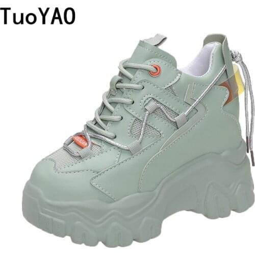 2021 Spring Women Chunky Sneakers Breathable Mesh Casual Shoes 9cm Wedge Heels Platform Shoes Chaussures Femme Sports Dad Shoes