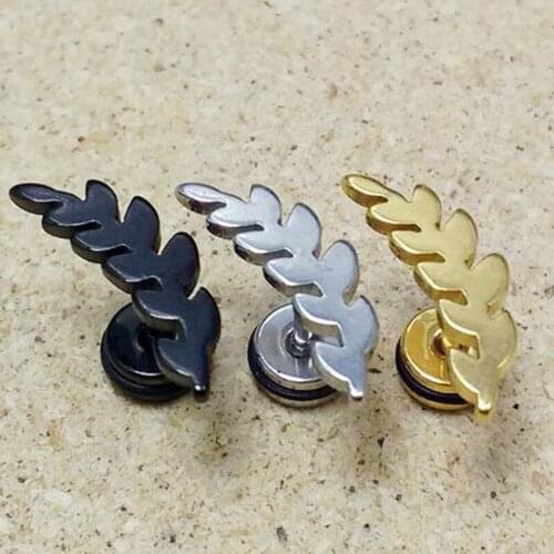 2Piece2016 New Punk Cute Leaf Stainless Steel Stud Earring Leaves Flower Earrings For Women Body Piercing Jewelry Black