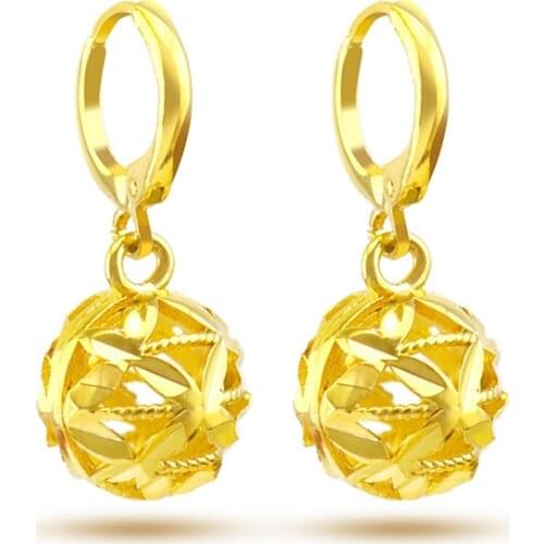 Korean Elegant Gold Earring Clip for Women Wedding Engagement Jewelry Cute Hollow Ball Shape Clip Earring 14K Gold Jewelry Gift