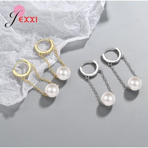 Fashion Cubic Zircon Link Chain Pearl Dangle Earrings For Women Girl Elegant Luxury Wedding Earring Accessories Jewelry Supplies