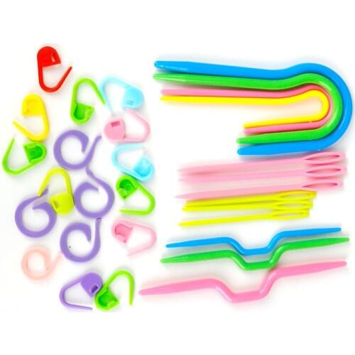 1Set Plastic Stitch Knitting Needles Crochet Hook Twist Needle Marker Buckle Handmade Wool Knitting Tool Set