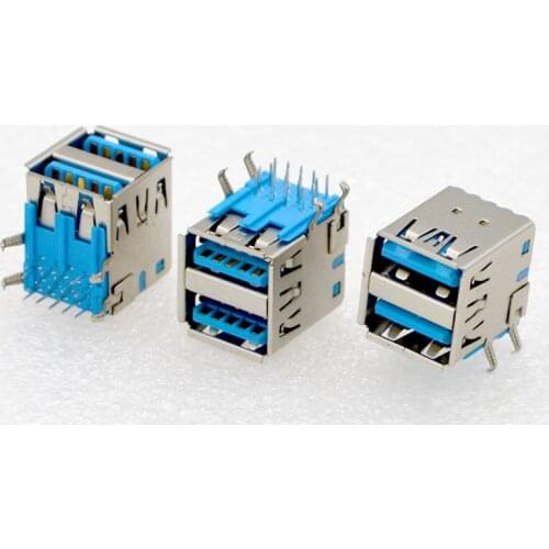 10PCS NEW 3.0 USB AF Connector Type A 90 Degree PCB Double USB 3.0 Socket interface Female Connector Special Wholesale