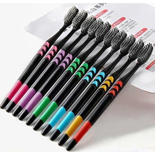 10pcs family suit Toothbrush Soft Bristle Bamboo Charcoal Household Fine Wool Toothbrush Antibacterial teethbush Adult oral care