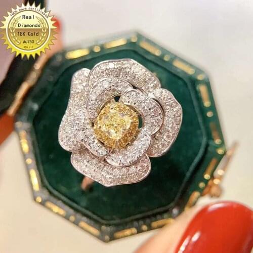 100% 18K white gold ring natural yellow diamond with white diamond ring all use 1.05ct diamond H-M09
