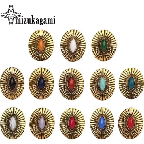 3pcs/lot Retro Zinc Alloy CONCHO Oval Gold Decorative Buttons Charms Pendants For DIY Jewelry Accessories