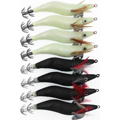 40pcs Shrimp Fishing Lures Luminous Wooden Shrimp Bait 10cm 11g White Black Dark Color Squid Jig Lure Pesca Fishing Wobblers