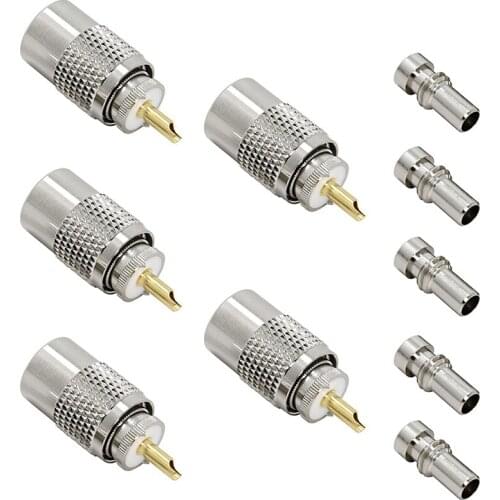 5-Piece PL-259 UHF Male Welding Connector Plug 50Ohm For RG59, RG8, RG8X, LMR-400, RG-213 Coaxial Cable