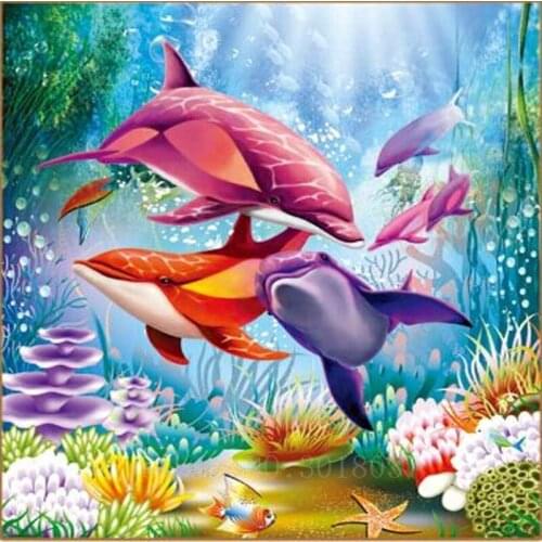 5D Diy Diamond Painting Cross Stitch Family Of Dolphins Diamond Mosaic 3D Full Diamond Embroidery Rhinestone Gift Decoration Kit