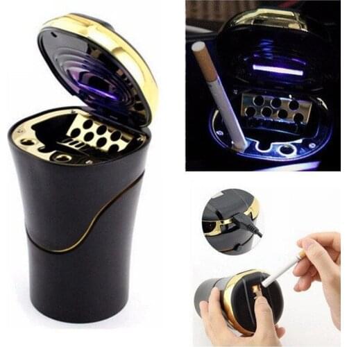 Car Cigarette Cylinder Ashtray Garbage Box with Blue LED Light Funny