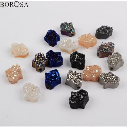BOROSA 10Pcs Rainbow Palm Titanium Druzy Bead, High Quality Agates Druzy Beads with Hole Mixed Colors for Necklace Making LS064