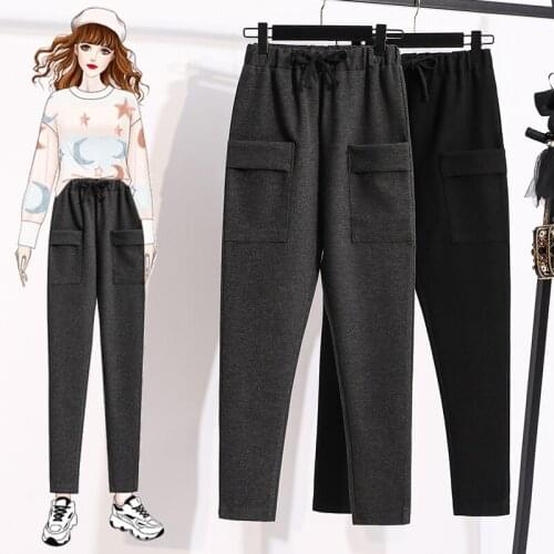 Black Cloth Winter Plus Large Size Oversize Korean Vintage Autumn WomenS Clothing High Waist Trousers Fashion Pants For Girls