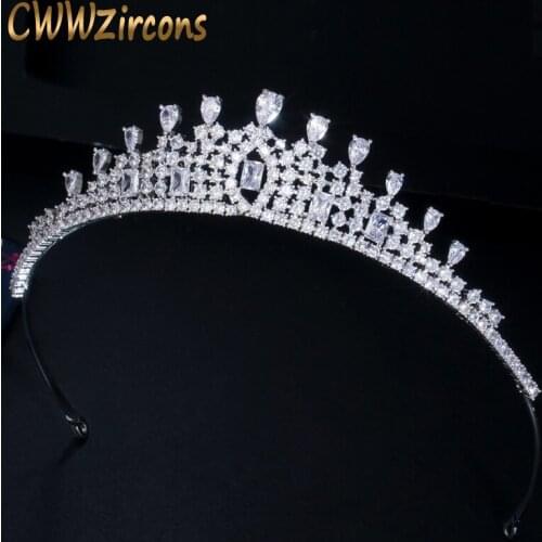 CWWZircons High Quality Cubic Zirconia Crystal Headdress Bridal Crown Tiara Hair Accessories for Wedding Jewelry Diadem A016