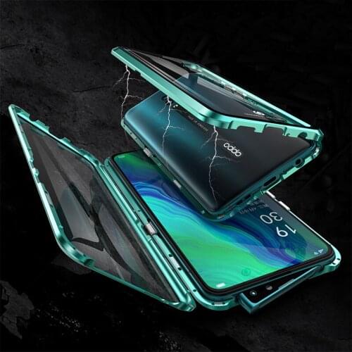 Double Sided Arc Tempered Glass Case For Oppo Reno/ 10x Zoom Cover Thin Magnet Aluminum Metal Case Oppo Reno 360 Full Protection