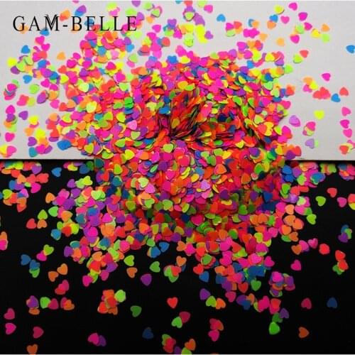 GAM-BELLE 1 Pack Neon Nail Art Glitter Flakes Sweet Heart 3D Colourful Sequins Christmas Nail Art Decorations Accessories