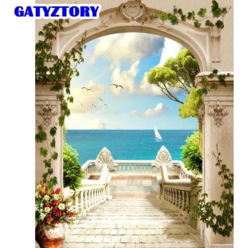GATYZTORY Paint By Number Arched Door Landscape Drawing On Canvas Handpainted Painting Art Gift Diy Pictures By Number Kits Home