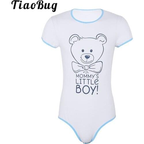 IaoBug Men One-piece Romper Snap Crotch Playsuits Jumpsuit Bodysuit Pajamas Cartoon Printed Adult Erotic Male Gay Sissy Lingerie