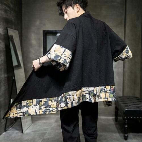 JDDTON Mens Cotton Linen Kimono Jackets Leisure Cardigan Traditional Streetwear Shirts Chinese Style Samurai Casual Coats JE557