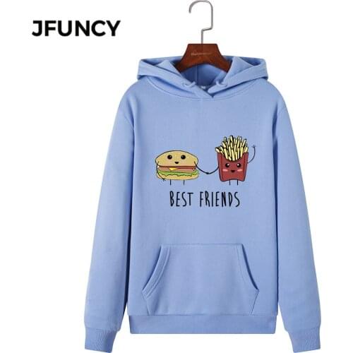 JFUNCY Oversized Women Hoodies Female Hooded Sweatshirt 2020 Autumn Woman Casual Pullover New Hamburger Fries Print Sportwear