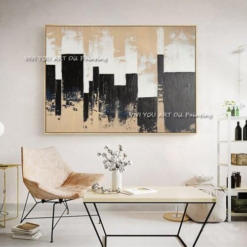 100% Handmade Abstract black and white City View Painting Modern Art Picture For Living Room Modern Canvas Art High Quality
