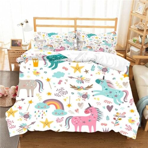 A Bedding Set 3D Printed Duvet Cover Bed Set Cartoon Unicorn Home Textiles for Adults Bedclothes with Pillowcase #DJS32