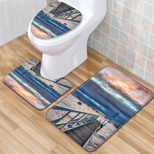 Home Toilet Seat Cover Absorption 3Pcs Set Carpet Decoration Bathroom Anti-Slip Entrance Doormat Modern Geometry Floor Rug Water