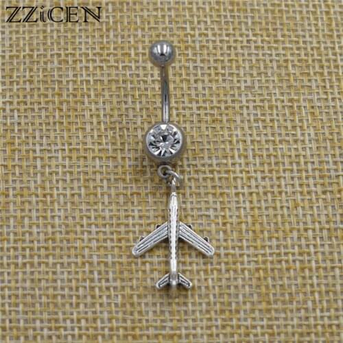 New Creative Belly Button Rings Aircraft Plane Pendant Airplane 316L Surgical Steel Navel Bar Piercing Hip Hop Sexy Body Jewelry