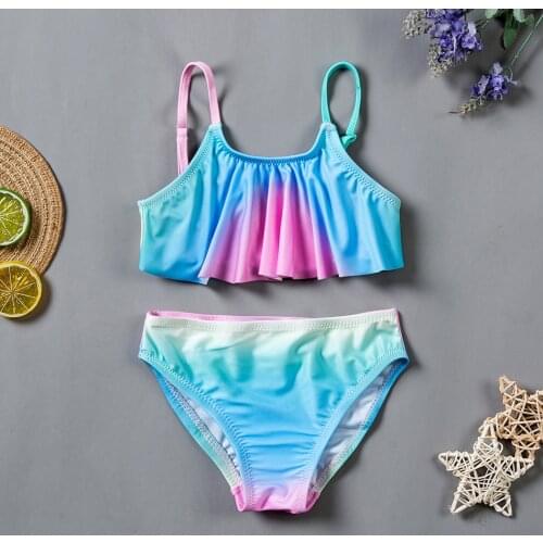 5-14Years Swimsuit For Girls 2021 New Fashion Swimwear Two Piece Rainbow Bikini Swimwear Set Kids Bathing Suit Children