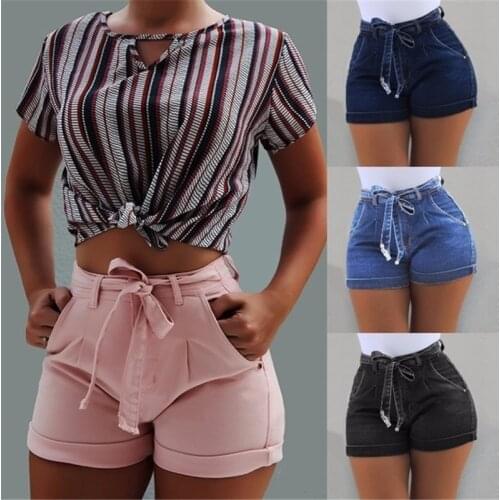 Summer Women Shorts Ladies Skinny High Wasist Washed Short Jeans Pants for Sport Training Running Yoga