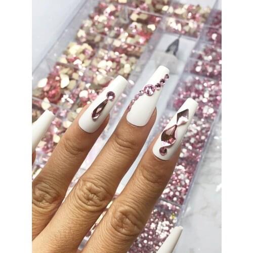 LT. Pink Glass Rhinestones/7000 pcs Multi-Size Pink Nail Rhinestones/ Pink Glitter Flat Back Crystal Gems Strass (Light Rose)