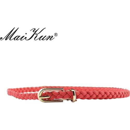 Fashion Designer Braided Narrow Thin Belts for Women Pin Buckle Strap Waist Belt All-Match Waistband