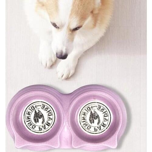Dog Double Bowl Puppy Food Water Feeder Cute Stainless Steel Pets Drinking Dish Feeder Pets Supplies Feeding Dishes Dogs Bowl
