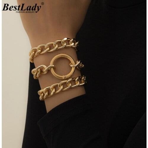Best Lady 5PCS/set Multilayer Gold Color Chain Bracelets & Bangles for Women Men Lock Chunky Bracelet Couples Boho Jewelry Gift