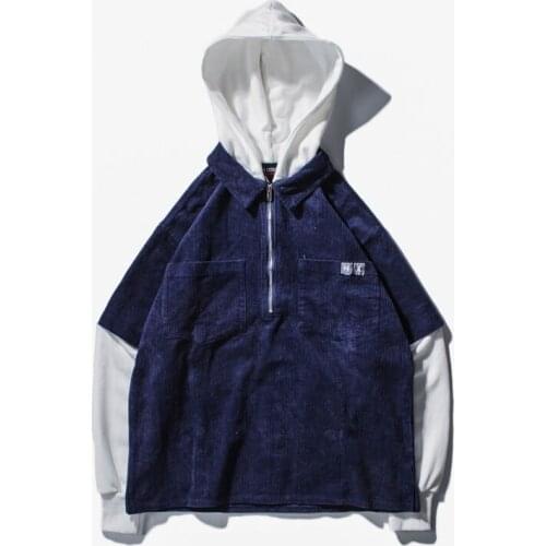 Mens corduroy cotton color matching hoodies men autumn 2019 male oversized casual tops streetwear hip hop harajuku sweatshirt