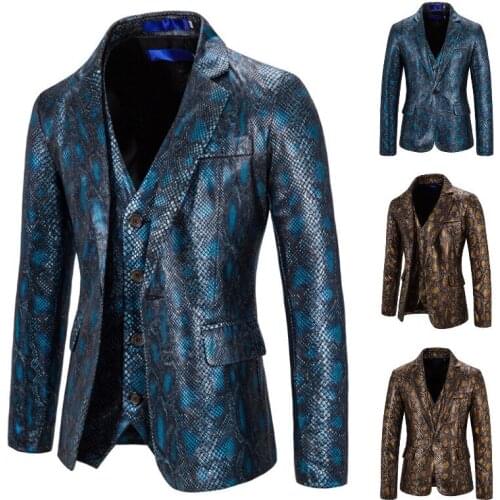 Mens Blazers Two-piece Snake Printed Personality Fashion European And American Style Stage Singers Costumes Male Suit