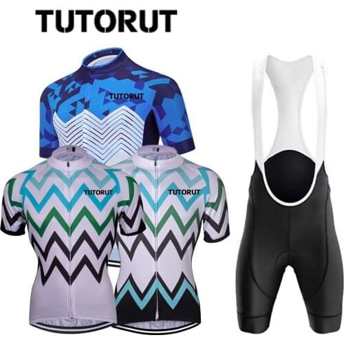 TUTORUT Mens Summer Cycling Suit Short-sleeved Anti-ultraviolet Breathable and Quick-drying Bib Mountain Bike Clothing