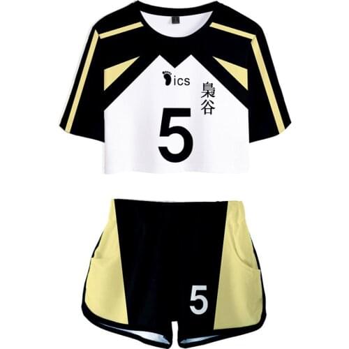 NEW Haikyuu Akaashi Keiji Cosplay Costume Girls Women Uniform Jerseys Tracksuits Exposed Navel High Waist Tops Summer Sportswear